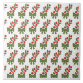 Christmas Holly Berries & Green Bow Pattern Tegeltje (Voorkant)