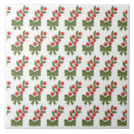 Christmas Holly Berries & Green Bow Pattern Tegeltje