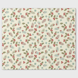 Christmas Holly Berries & Pine Seamless Pattern Cadeaupapier