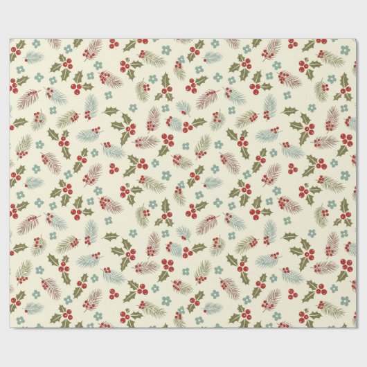 Christmas Holly Berries & Pine Seamless Pattern Cadeaupapier (Vlak)
