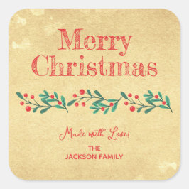 Christmas Holly Berry Homemade Food Holiday Baking Vierkante Sticker