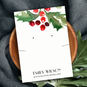 CHRISTMAS HOLLY BERRY KETTING EARRING DISPLAY VISITEKAARTJE
