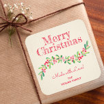 Christmas Holly Berry Restauration maison<br><div class="desc">Créez des autocollants pour étiquette vos vacances de Noël produits maison,  biscuits,  bonbons,  gâteries,  faveurs de fête et plus avec une aquarelle moderne et élégante de sainte verte et baies rouges sur un arrière - plan à rayures d'ivoire pâle et votre message en lettrage chic.</div>