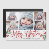 Christmas Holly Berry Rustique 5 PHOTO Carte magné (Devant / Derrière)