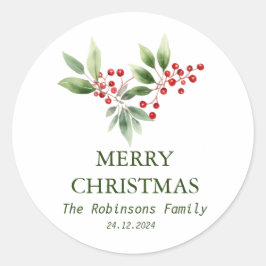 Christmas Holly Berry Watercolor Holiday Party Ronde Sticker