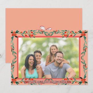 Christmas Holly Botanical Watercolor Foliage Photo Feestdagenkaart