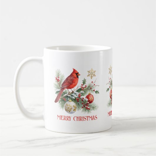 Christmas Holly Bouquet Red Cardinal Koffiemok (Links)