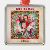 Christmas Holly Branch Foto Pewter Ornament (Voorkant)