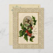 Christmas Holly Cat  Reproduction Briefkaart (Voorkant / Achterkant)