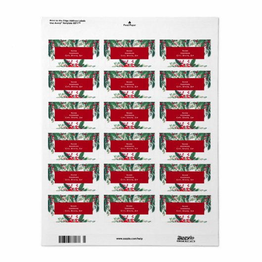 Christmas Holly Étiquette (Feuille entière)