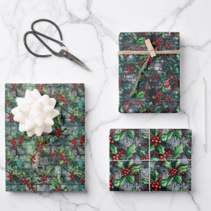 Christmas Holly Graffiti Inpakpapier Vel