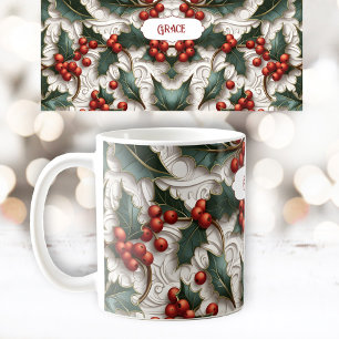 Christmas Holly Nom du Motif d'ornement Mug