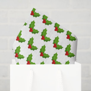 Christmas Holly Pattern Holiday Gift Wrap Feesteli Tissuepapier