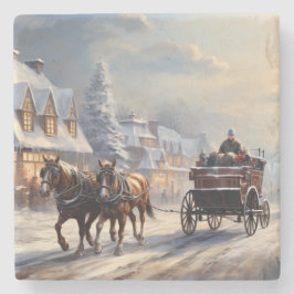 Christmas Horse-Drawn Carriage Street Stenen Onderzetter