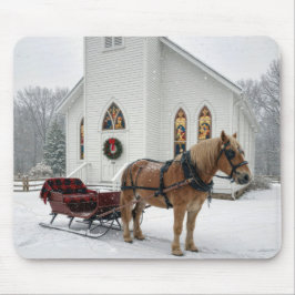 Christmas Horse-Drawn Sleigh Waiting By a Chapel Muismat