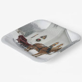 Christmas Horse-Drawn Sleigh Waiting By a Chapel Papieren Bordje (Gebogen)