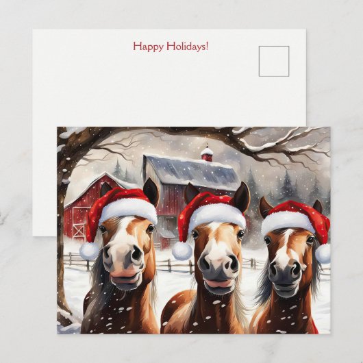 Christmas Horses Cute and Fun Holidays Briefkaart (Voorkant / Achterkant)