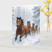 Christmas Horses Running Through a Snowy Forest Kaart (Gele Bloem)