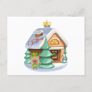 Christmas House Ornament en Leuke Teddy Bear Feestdagenkaart