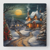 Christmas House wandklok Vierkante Klok (Voorkant)