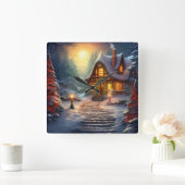 Christmas House wandklok Vierkante Klok (Huis)