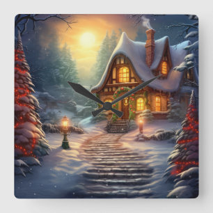 Christmas House wandklok Vierkante Klok