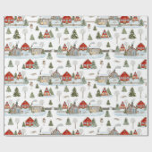 Christmas House Waterverf Pattern Cadeaupapier (Vlak)