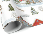 Christmas House Waterverf Pattern Cadeaupapier (Rol Hoek)
