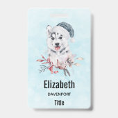 Christmas Husky Dog in a Santa Hat Badge (Back)