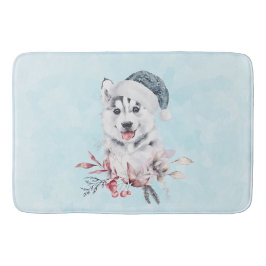 Christmas Husky Dog in a Santa Hat Badmat (Voorkant)