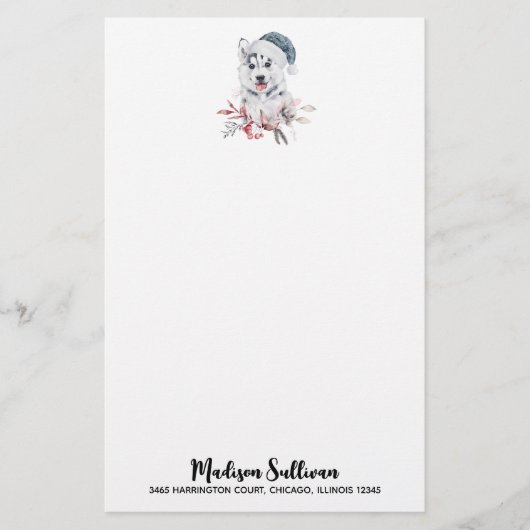 Christmas Husky Dog in a Santa Hat Briefpapier (Voorkant)