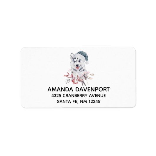 Christmas Husky Dog in a Santa Hat Etiket (Voorkant)