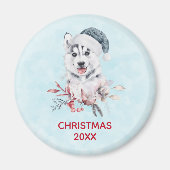 Christmas Husky Dog in a Santa Hat Magneet (Voorkant)