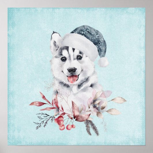 Christmas Husky Dog in a Santa Hat Poster (Voorkant)