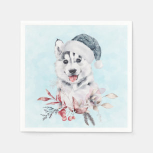 Christmas Husky Dog in a Santa Hat Servet