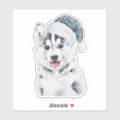 Christmas Husky Dog in a Santa Hat Sticker (Vel)