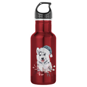 Christmas Husky Dog in a Santa Hat Waterfles