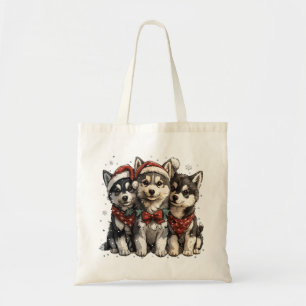 Christmas Husky Dogs Tote Bag