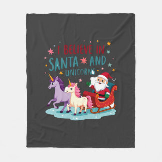 Christmas I Believe In Santa And Unicorns Funny Xm Fleece Deken