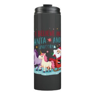 Christmas I Believe In Santa And Unicorns Funny Xm Thermosbeker