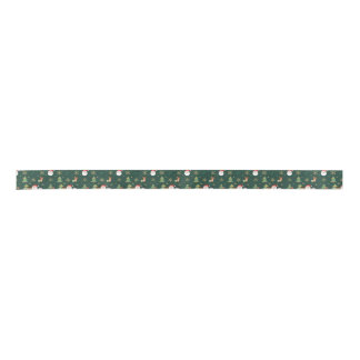 Christmas Icon Pattern Ribbon on Forest Green Lint