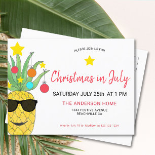 Christmas In July Pineapple Invitation Postcard Uitnodiging Briefkaart
