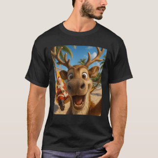 Christmas in July Reindeer Selfie Santa Boys Kids  T-shirt