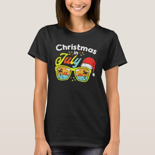 Christmas In July Sunglasses Santa Beach Summer Su T-shirt (Voorkant)