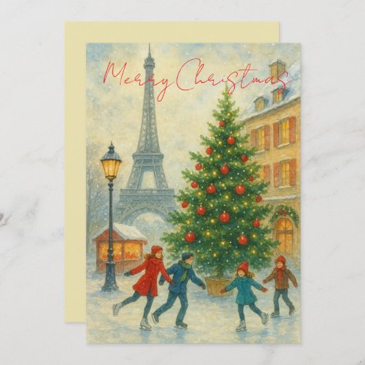 Christmas in Paris Thank You Card – Eiffel Tower Bedankkaart (Voorkant / Achterkant)