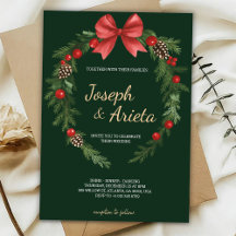 Christmas Invitation card with a wreath design
