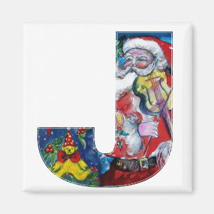 CHRISTMAS J LETTER / SANTA MET VIOLIN MONOGRAM MAGNEET
