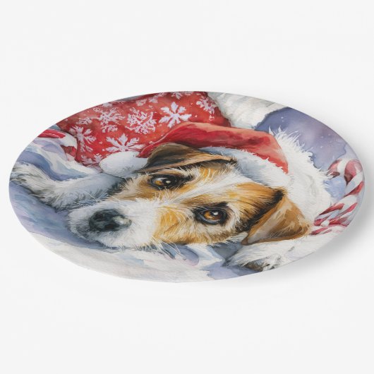 Christmas Jack Russell Paper Plate Papieren Bordje (Gekanteld)