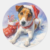 Christmas Jack Russell Round Sticker (Voorkant)