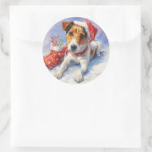 Christmas Jack Russell Round Sticker (Tas)